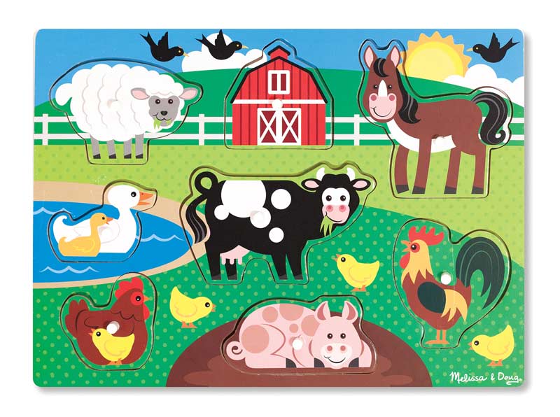 Large Farm Farm Animal Chunky / Peg Puzzle By Melissa and Doug