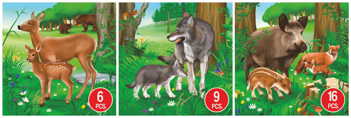 Deer, Wolf, & Boar Animal 3-Pack Forest Animal Jigsaw Puzzle
