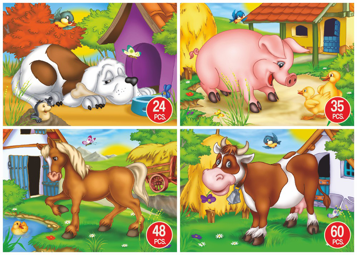 Dog, Pig, Horse & Cow 4-Pack Dogs Jigsaw Puzzle
