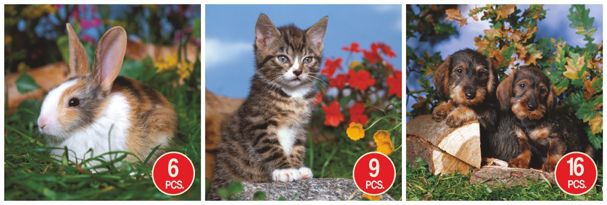 Bunny, Kitten, & Puppies 3-Pack Animals Jigsaw Puzzle