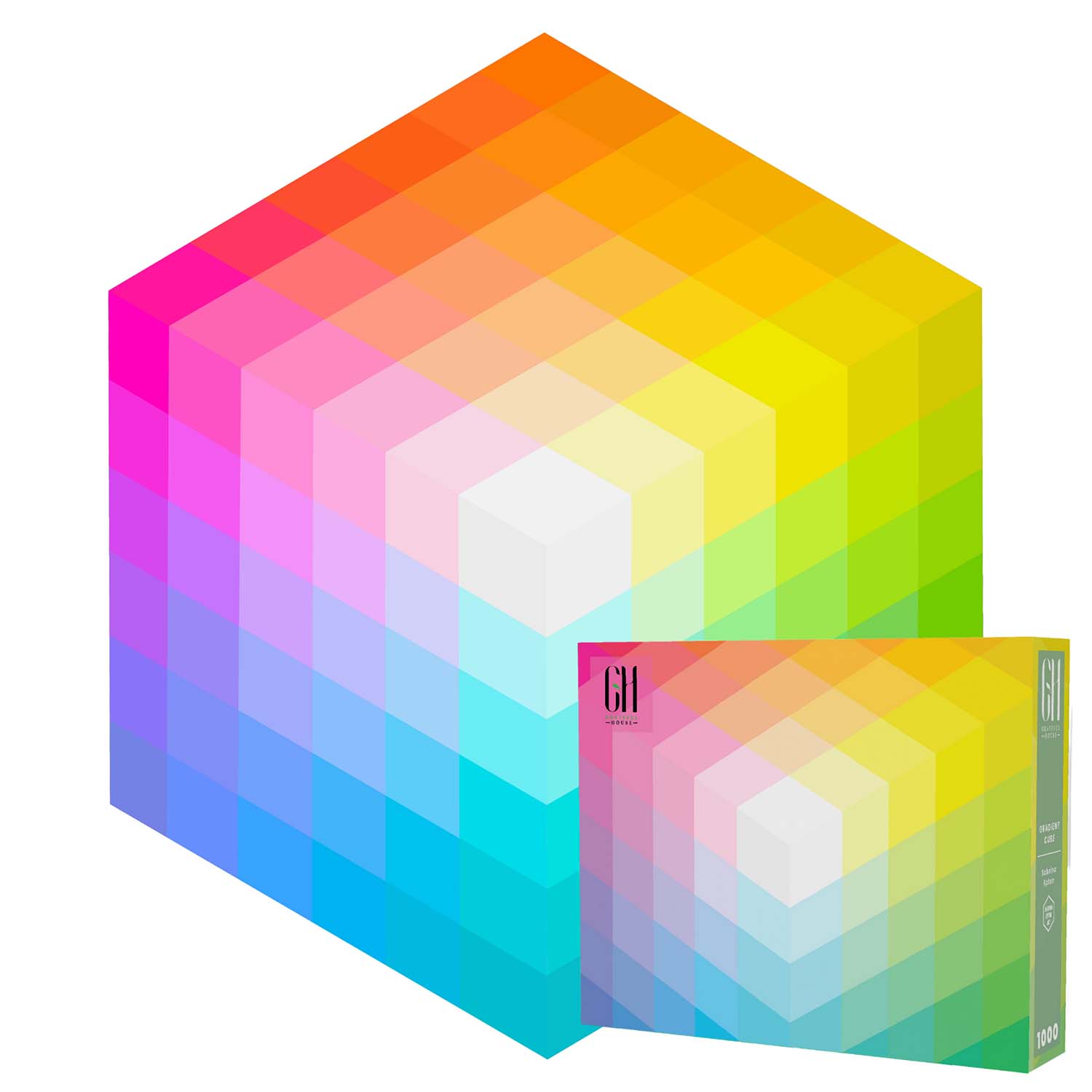 Gradient Cube by Sabrina Epton Rainbow & Gradient Jigsaw Puzzle