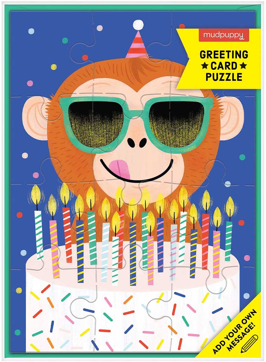 Monkey Cake Greeting Card Puzzle Animals Jigsaw Puzzle