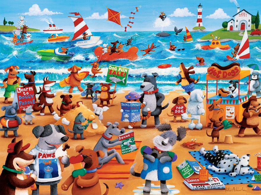Dogs Beach (Paws & Claws) - Scratch and Dent Dogs Jigsaw Puzzle