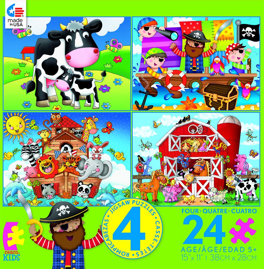 4 in 1, 24 Piece Kids (Pirate) MultiPack - Scratch and Dent Animals Jigsaw Puzzle