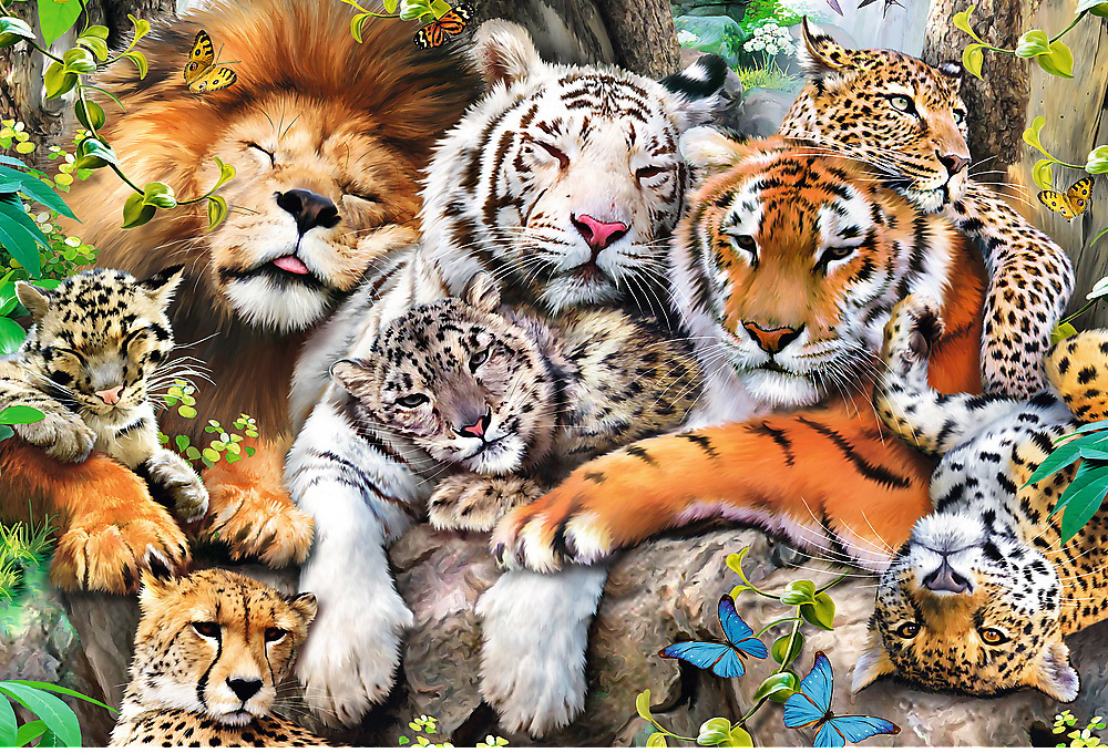 Wild Cats in the Jungle Wooden Puzzles Collage Jigsaw Puzzle