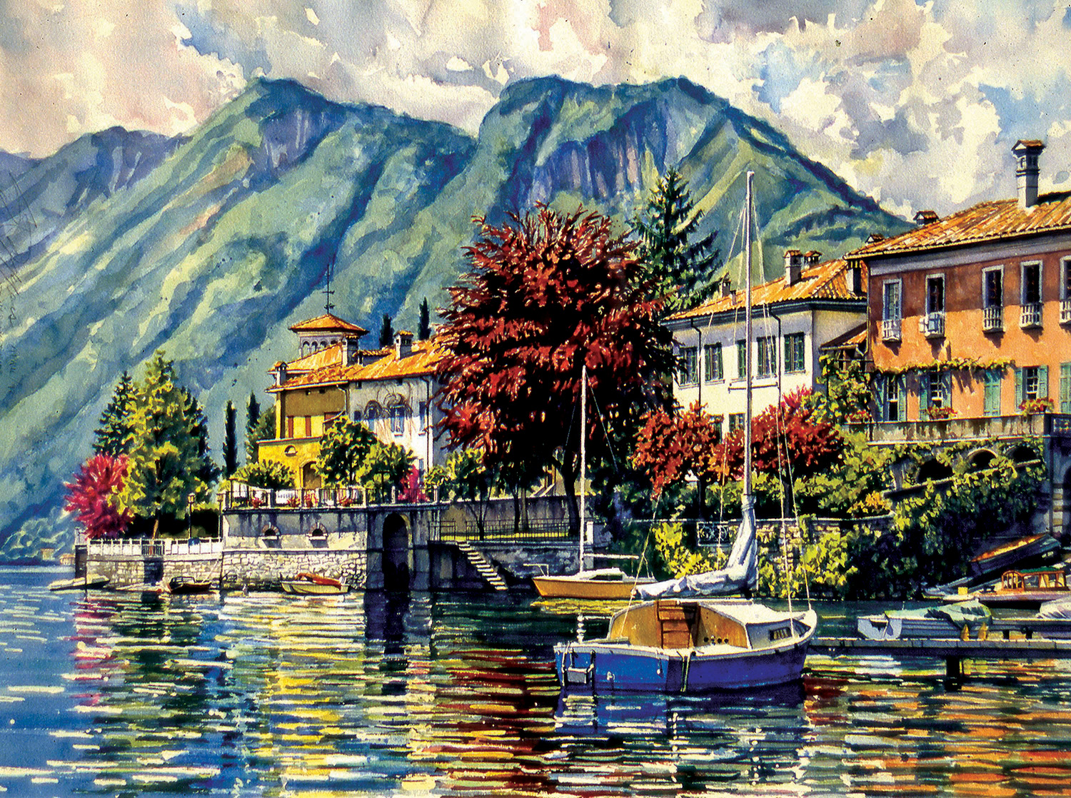 Blue Boat in Lake Maggiore Travel Jigsaw Puzzle