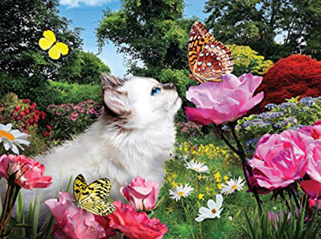 Summer Garden by Karen Burke - Scratch and Dent Cats Jigsaw Puzzle