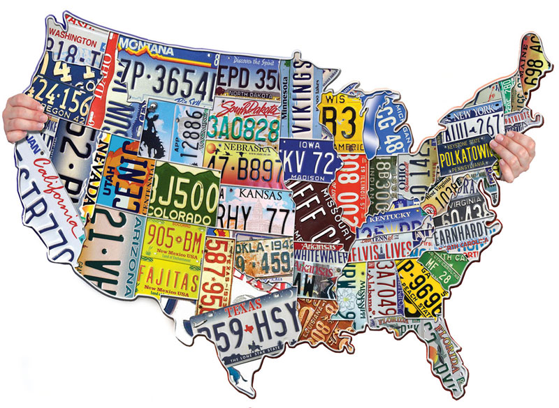 License Plates USA Maps & Geography Shaped Puzzle