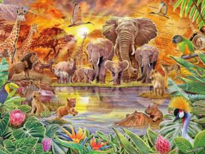 Watering Hole Jungle Animals Jigsaw Puzzle By Ceaco