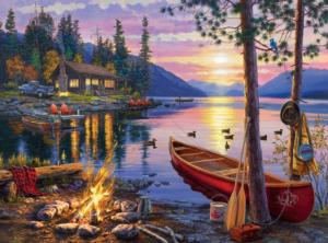 Canoe Lake Sunrise & Sunset Jigsaw Puzzle By Buffalo Games