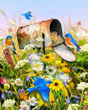Blue Birds Flower & Garden By Springbok