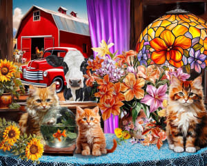 Farmhouse View 1500 Piece Jigsaw Puzzle Cats By Springbok