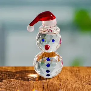 Crystal Snowman Figurine with Red Santa Hat By Gift Solutions