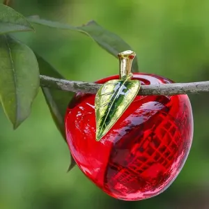Red Crystal Apple Figurine - Glaze Art Glass Paperweight Ornament By Gift Solutions