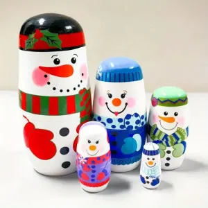 Charming Wooden Snowman Nesting Dolls By Gift Solutions