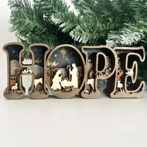 3D Carved Wood Scene "HOPE" Letter Decorative Sign By Gift Solutions