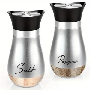 2pcs Glass Bottom Salt and Pepper Shakers with Steel Lids By Gift Solutions