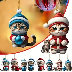8-Pack Whimsical Cartoon Cat Christmas Ornaments By Gift Solutions