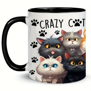 Crazy Cat Lady 11oz Ceramic Coffee Mug - Black handle & inside By Gift Solutions