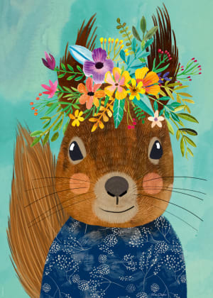 Sweet Squirrel, Floral Friends Contemporary & Modern Art By Heye