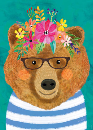 Floral Friends, Gentle Bruin Bear By Heye