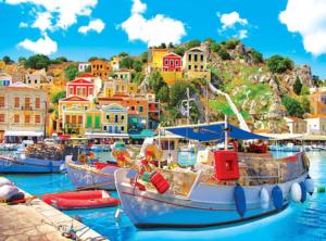 Symi With Boats In The Harbor, Greece