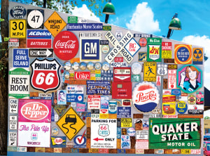Old Ad Signs, Road Signs and License Plates Collage By RoseArt