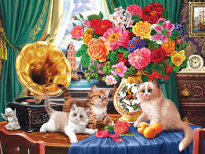 Kittens and Colorful Flowers Around the House By RoseArt