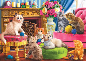 Kittens by the Fireplace Around the House By RoseArt