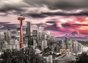 Seattle City Skyline Sunrise & Sunset By Eurographics