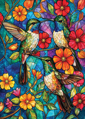 Stained Glass Hummingbirds - Scratch and Dent Flower & Garden By GoodWay Puzzles