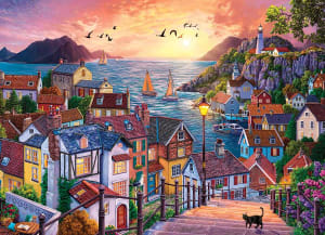 Coastal Town at Sunset Sunrise & Sunset By Cobble Hill