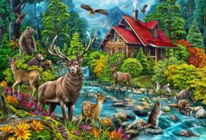 Red-roofed Cabin Forest Animal Jigsaw Puzzle By Cobble Hill