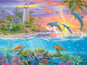 Catching Rays Lighthouse Beach & Ocean By RoseArt