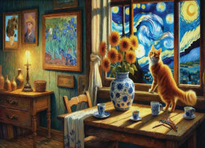 Van Gogh's Cat on a Starry Night Around the House By GoodWay Puzzles