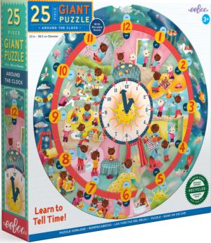 Around the Clock Puzzle Children's Cartoon Round Jigsaw Puzzle By eeBoo