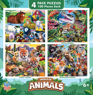 World of Animals - 4 Pack 100 Piece Puzzles Animals By MasterPieces