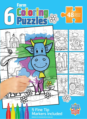 Color Your Own Puzzles - 6 Pack 48 Piece Puzzles Farm Animal By MasterPieces