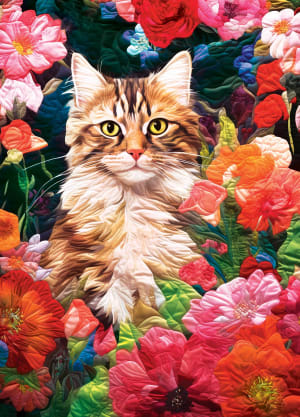 Quilted - Flower Garden Hiding  Cats By MasterPieces