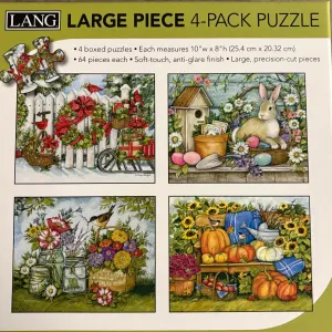  Heart & Home Large Piece 4 Pack Puzzle Flower & Garden By Lang