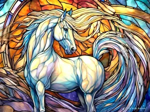 Stained Glass Zoo - White Horse Horse By SunsOut