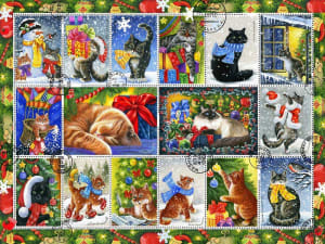 Christmas Cat Stamps Collage By Vermont Christmas Company