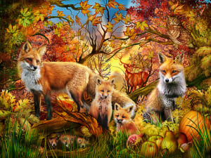 Autumn Foxes Landscape By Vermont Christmas Company