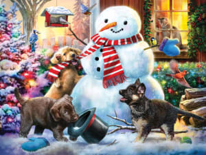 Snowman & Puppies Christmas By Vermont Christmas Company