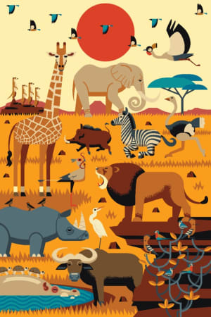 Savanna Animals, Textured Geometric Jungle Animals By Lantern Press