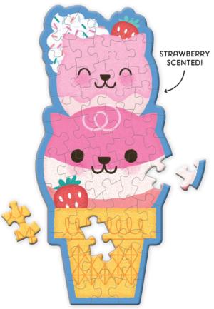 Strawberry Cat Cone Scratch and Sniff Mini Puzzle Children's Cartoon Miniature Puzzle By Mudpuppy