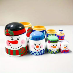 Charming Wooden Snowman Nesting Dolls