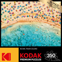 Aerial View of Sandy Beach with Colorful Umbrellas People