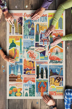Woodblock Cities Collage, Exploration Nation - Scratch and Dent Travel