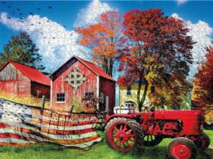 Autumn Red White and Blue Farm Jigsaw Puzzle By Ceaco